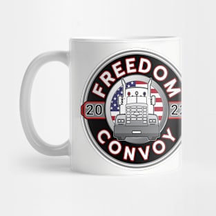 FREEDOM CONVOY 2022 - USA TRUCKERS FOR FREEDOM - GRAY ROUND WHITE LETTERS RED Mug